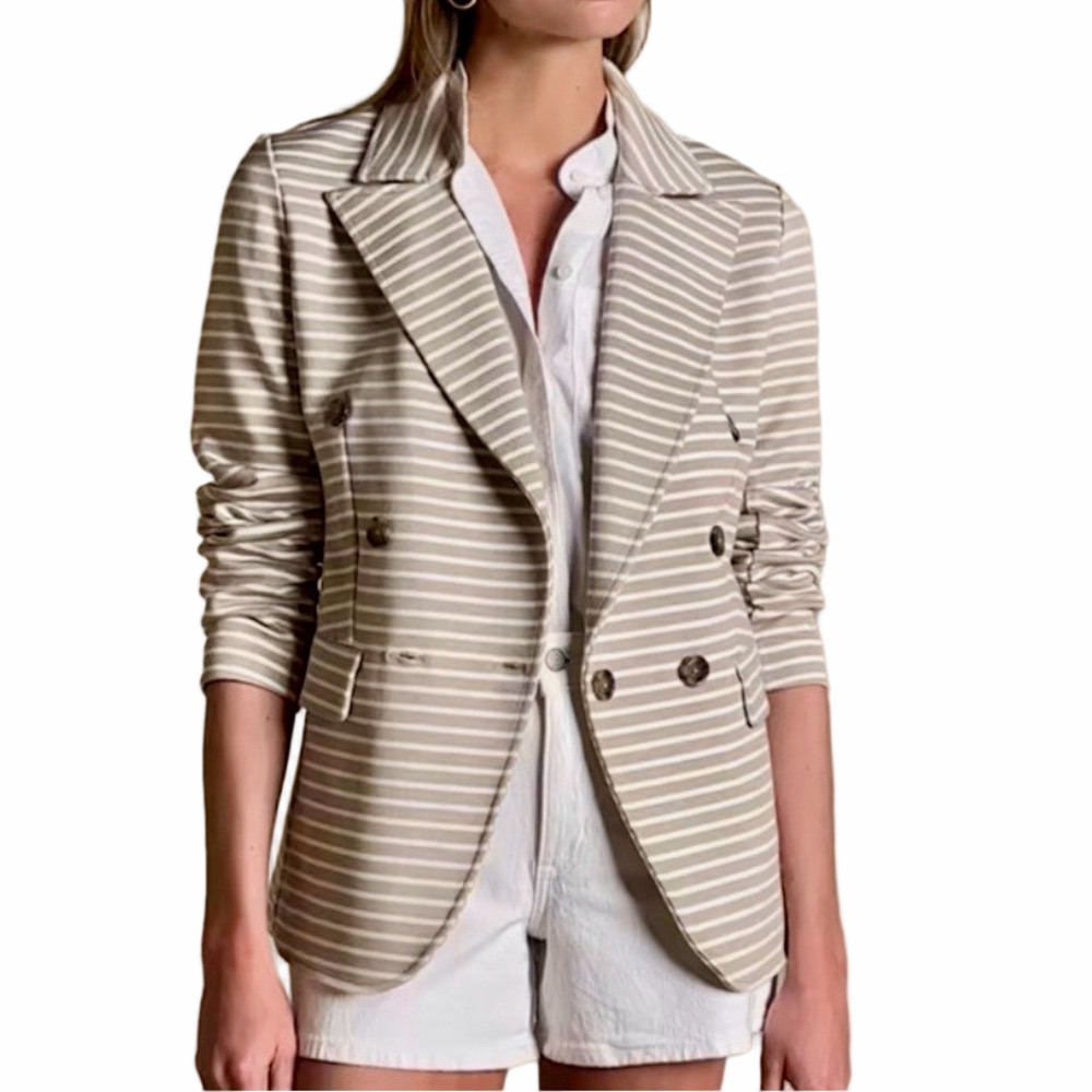 Banana Republic Factory Pique Striped Knit Blazer Size XS Double Breasted Tan